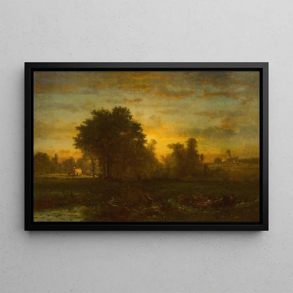 Sunset Farm Painting - George Inness — framed artwork on a wall