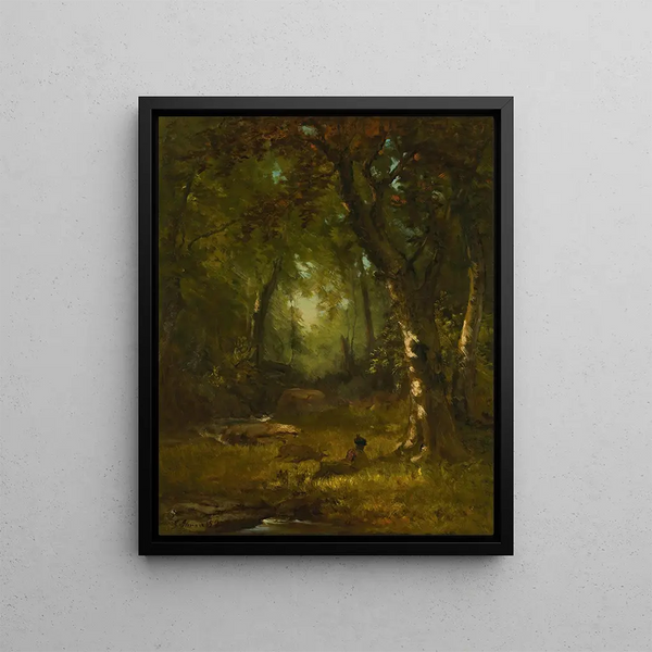 Landscape with Hunter - George Inness — framed artwork on a wall