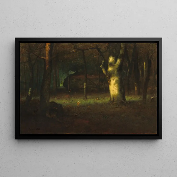 Sunset in the Woods - George Inness — framed artwork on a wall