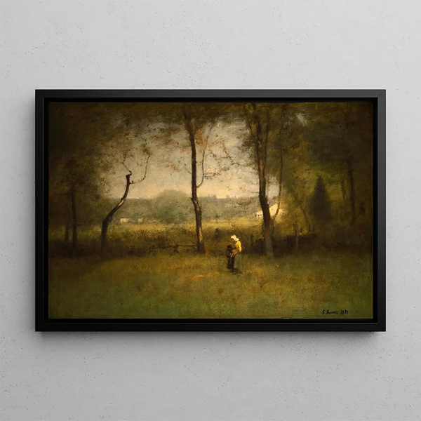 Wood Gatherers on an Autumn Afternoon - George Inness — framed artwork on a wall
