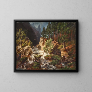 A tumultuous mountain stream - George Jabin — framed artwork on a wall