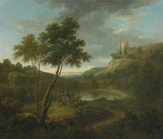 Caprice with a classical sarcophagus and possibly Beeston Castle, Cheshire - George Lambert — artwork view