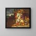 Raisins, peaches, a melon and other fruits on a stone frieze with a bird's nest - George Lance — framed artwork on a wall