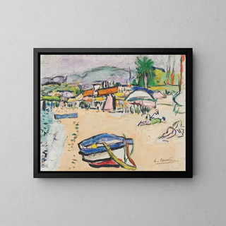 On the beach in the south of France - George Leslie Hunter — framed artwork on a wall