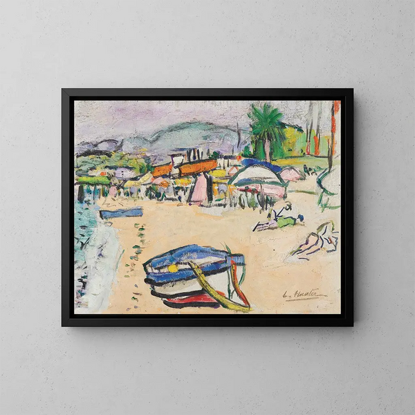 On the beach in the south of France - George Leslie Hunter — framed artwork on a wall