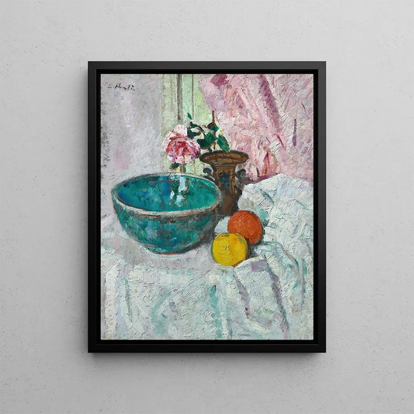 Fruits roses roses et nature morte - George Leslie Hunter — framed artwork on a wall