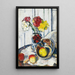 Still life with apples and flowers in a blue vase - George Leslie Hunter — framed artwork on a wall