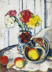 Still life with apples and flowers in a blue vase - George Leslie Hunter — artwork view