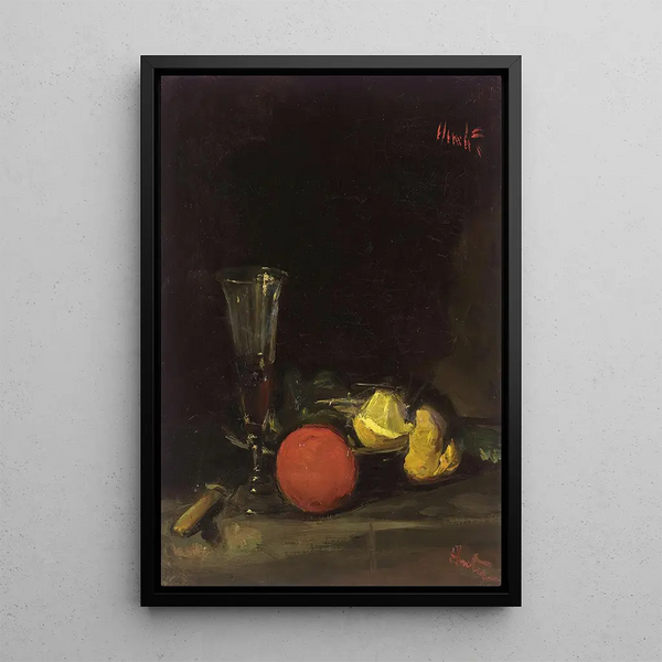 a still life of fruits and a wine glass - George Leslie Hunter — framed artwork on a wall