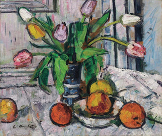 Tulips in a Blue Vase - George Leslie Hunter — artwork view