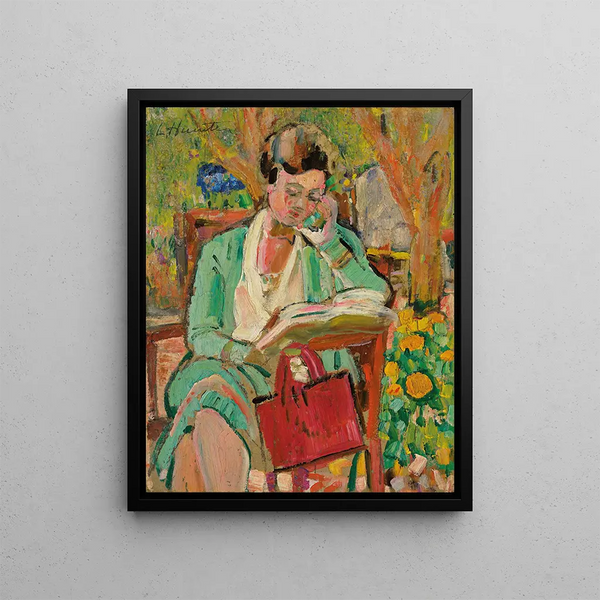 a Woman Reading - George Leslie Hunter — framed artwork on a wall