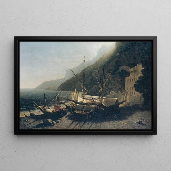 View of the Amalfi Bay, Gulf of Salerno - George Loring Brown — framed artwork on a wall