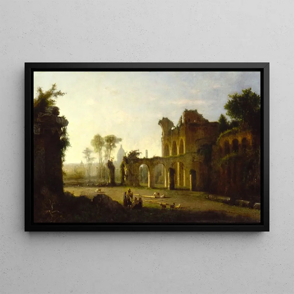 View of the Temple of Peace in the Roman Forum - George Loring Brown — framed artwork on a wall