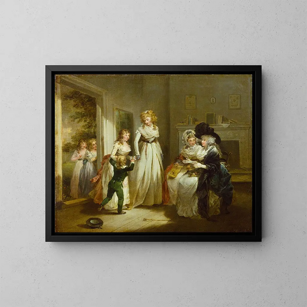 A Visit to the Boarding School - George Morland — framed artwork on a wall