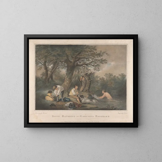 Boys bathing - George Morland — framed artwork on a wall
