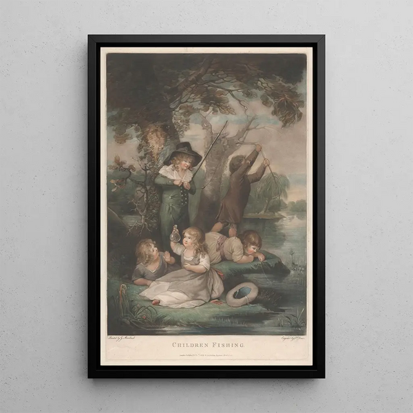 Children Fishing - George Morland — framed artwork on a wall