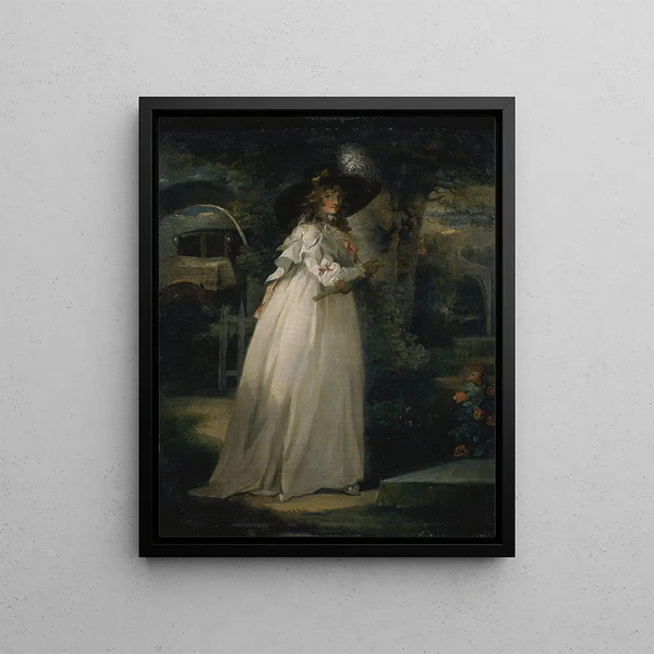 Portrait of a Girl in a Garden - George Morland — framed artwork on a wall