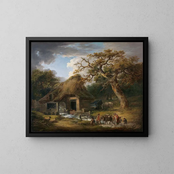 The Old Water Mill - George Morland — framed artwork on a wall