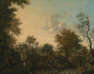 a painting titled "A View Supposed Near Arundel, Sussex, with Figures on a Path" by George Smith — artwork view