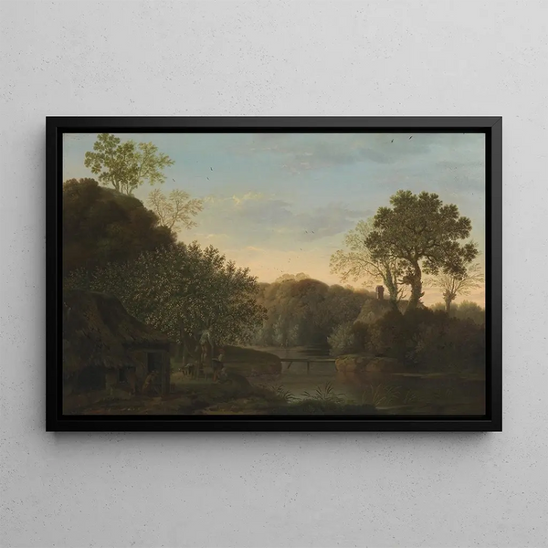Autumn landscape with apple pickers - George Smith — framed artwork on a wall