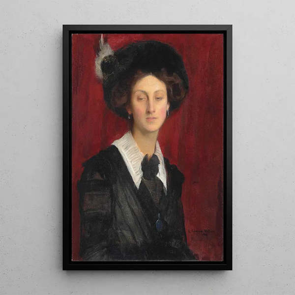 Hilda with a black hat - George Spencer Watson — framed artwork on a wall