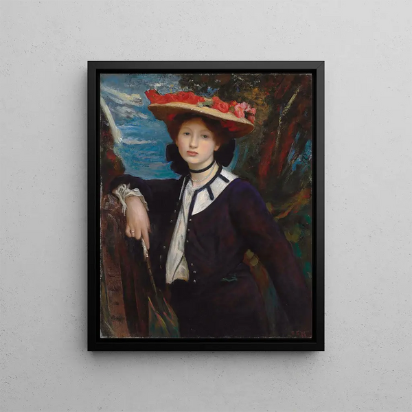 Dame holding an umbrella - George Spencer Watson — framed artwork on a wall