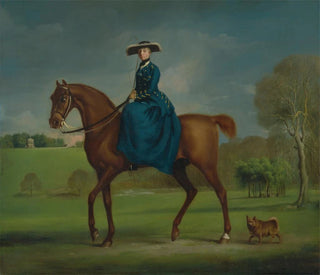 The Countess of Coningsby in hunting attire at Charlton - George Stubbs — artwork view