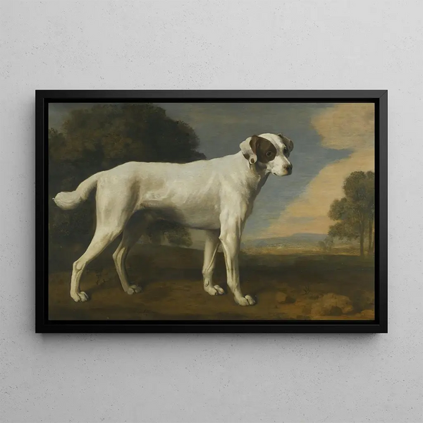 The white dog by Viscount Gormanston - George Stubbs — framed artwork on a wall
