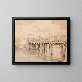 Old London Bridge on the Dodder River in Dublin - George Victor du Noyer — framed artwork on a wall