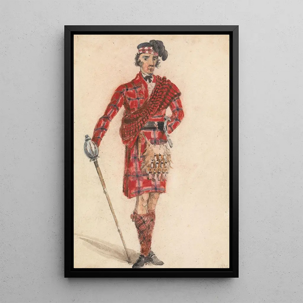 Scottish Painting with Sword Modern Costume of a Highland Chieftain - George Walker — framed artwork on a wall