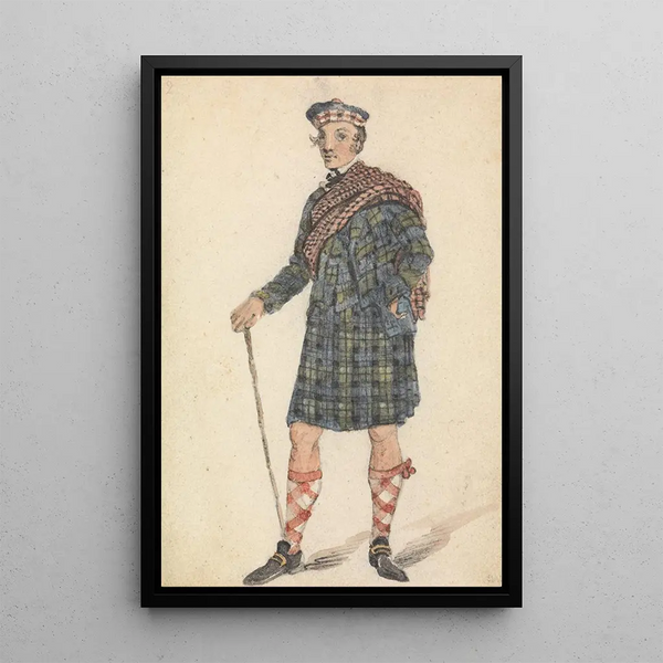 Uncle George in Highland shepherd costume - George Walker — framed artwork on a wall