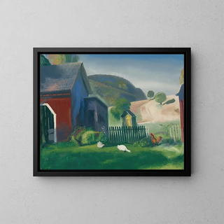 La Ferme et les Poules - George Wesley Bellows — framed artwork on a wall