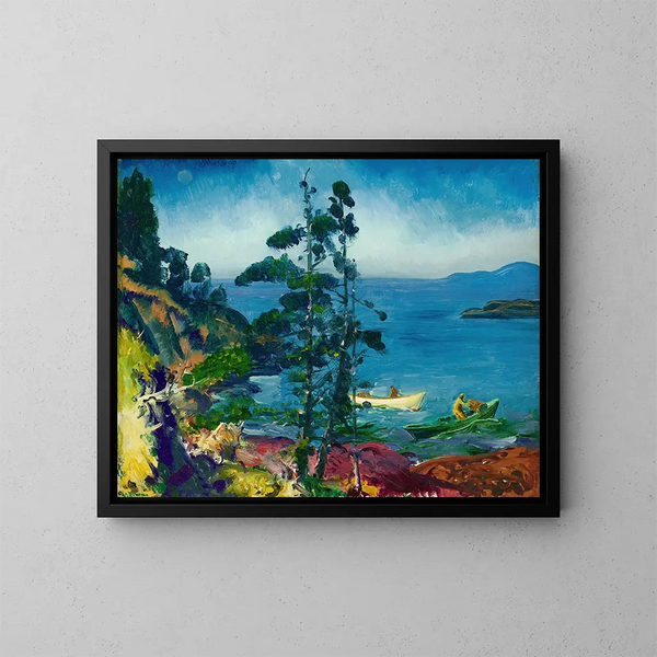 Blue Evening Painting of Lobster Cages in the Early Morning - George Wesley Bellows — framed artwork on a wall