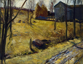 Hay bales and barn - George Wesley Bellows — artwork view