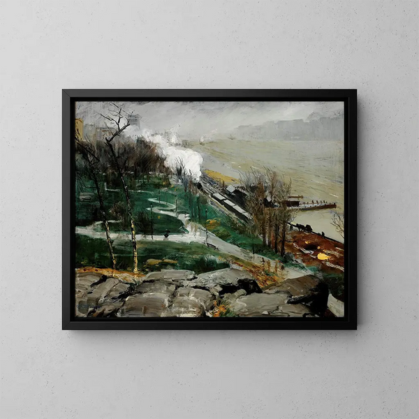 Rain on the River - George Wesley Bellows — framed artwork on a wall