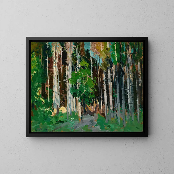 A through the trees, Monhegan Island, Maine - George Wesley Bellows — framed artwork on a wall