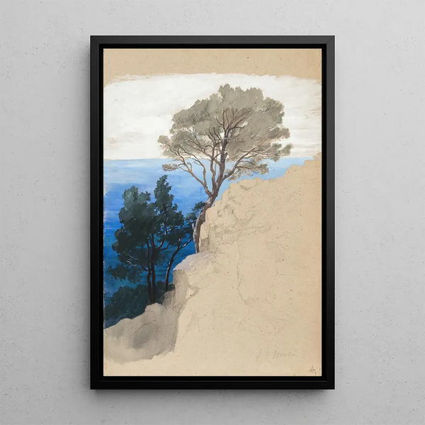 Cliffs at the Gulf of Genoa - George von Hoesslin — framed artwork on a wall