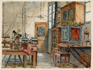 Laboratory of Physics of Branly painting at the corner of Rue d'Assas and Rue de Vaugirard - Georges-Henri Manesse — artwork view