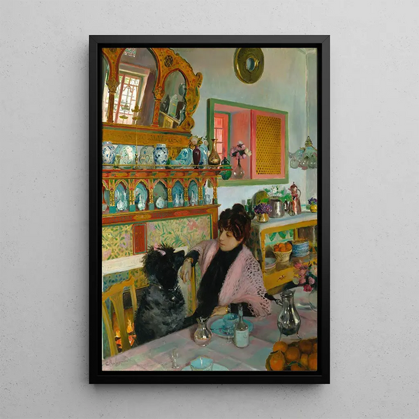 Marie Rochegrosse in the dining room - Georges Antoine Rochegrosse — framed artwork on a wall