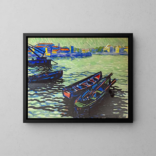 Bateaux au Bazacle à Toulouse - Georges Gaudion — framed artwork on a wall