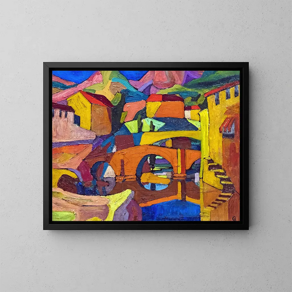 Cubist Village Painting - Georges Gaudion — framed artwork on a wall