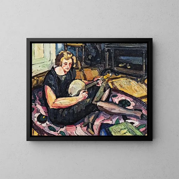 Luce with banjo in the living room at Rabastens - Georges Gaudion — framed artwork on a wall