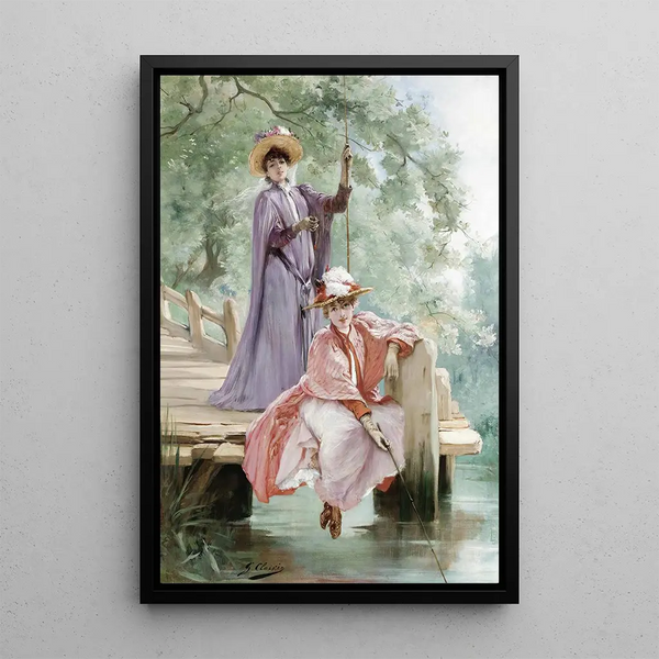 Elegant Ladies Fishing - Georges Jules Victor Clairin — framed artwork on a wall
