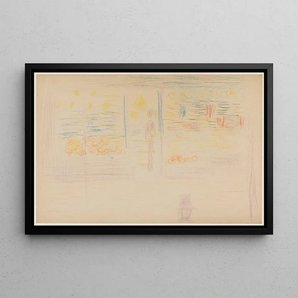 A shop and two characters - Georges Seurat — framed artwork on a wall