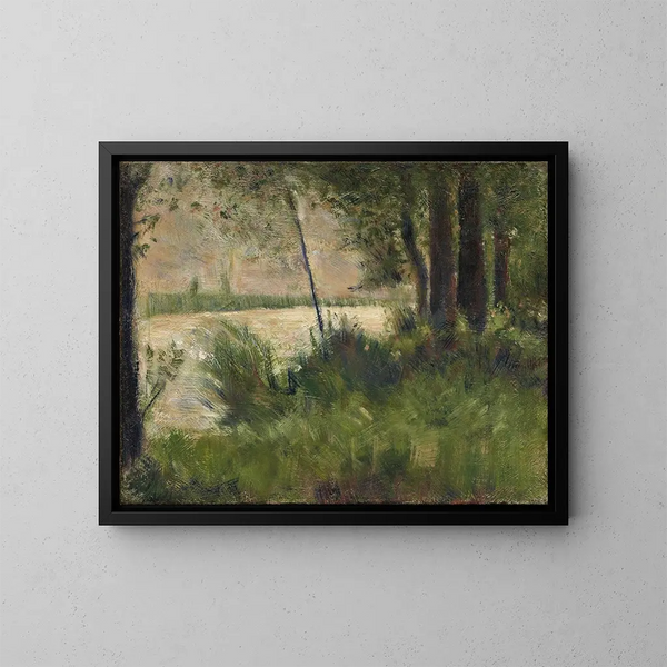 Riverbank with Grassland - Georges Seurat — framed artwork on a wall