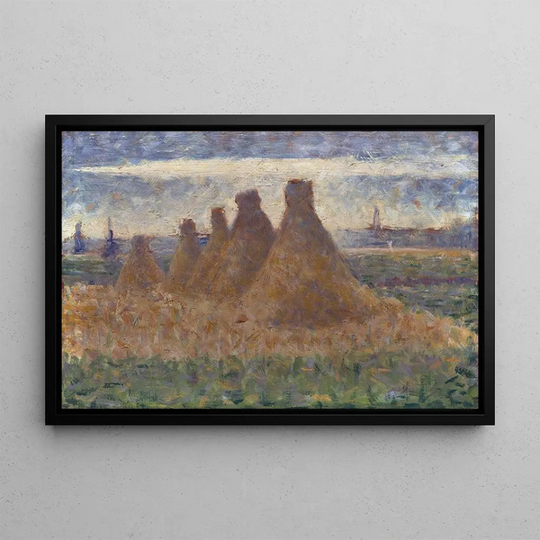 Haystacks - Georges Seurat — framed artwork on a wall