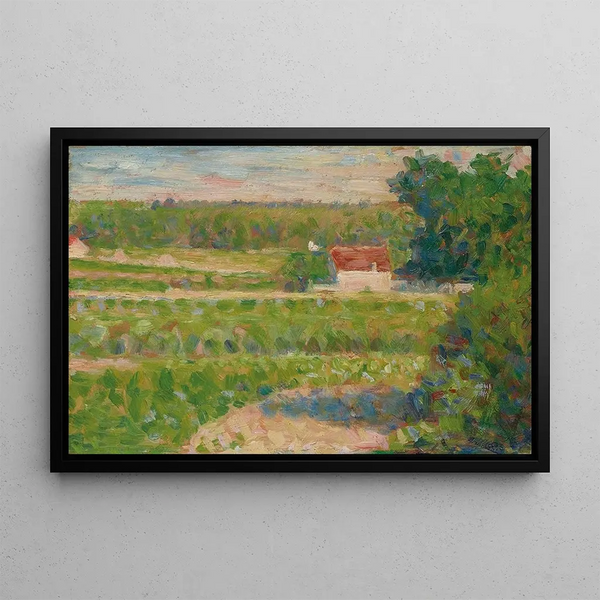 The house with the red roof - Georges Seurat — framed artwork on a wall