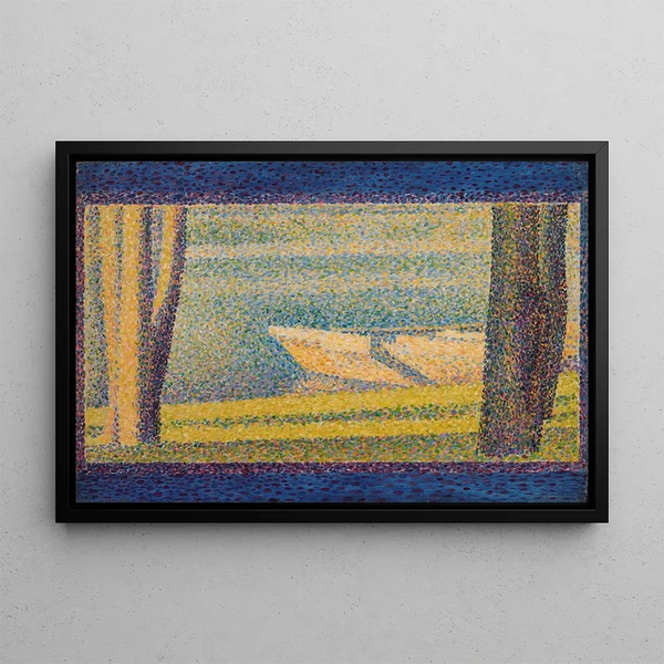 Bateaux amarrés et arbres - Georges Seurat — framed artwork on a wall