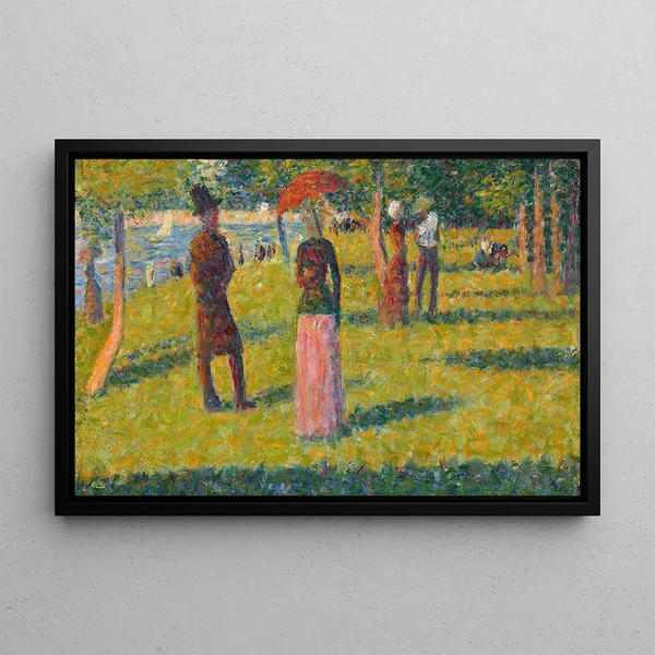 Landscape and Figures The Pink Skirt - Georges Seurat — framed artwork on a wall
