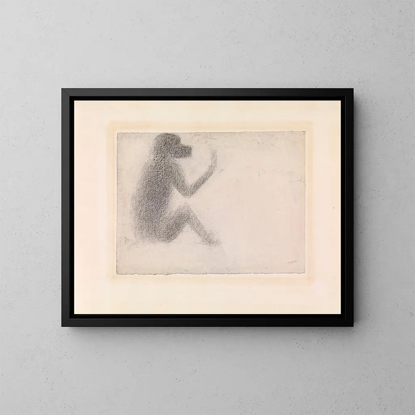 Sitting Monkey Painting - Georges Seurat — framed artwork on a wall